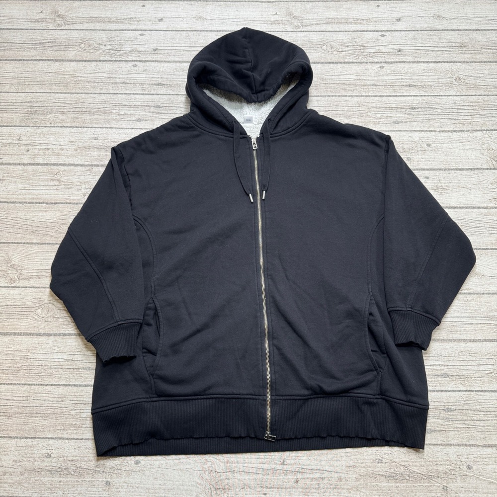 Old Navy Hoodie Men's XL Black Full Zip Sherpa Lined Loose Fit Athletic Lounge